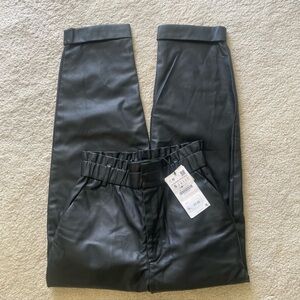 ZARA NWT Black Faux Leather High-Rise Cuff Pants Size S